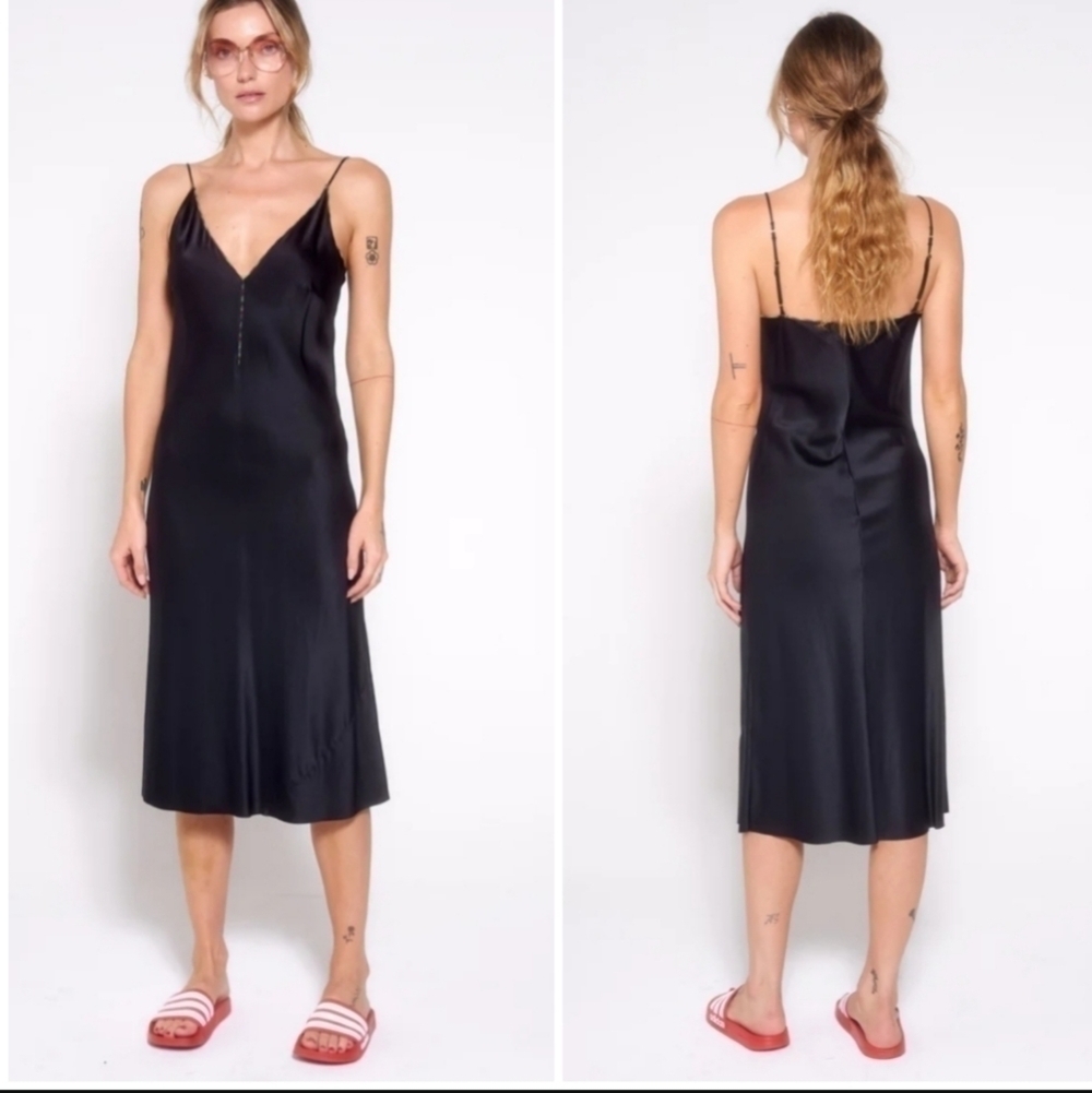 Aqc Silk Slip Black/White With Orange Stitching Dress - Picture 2 of 4